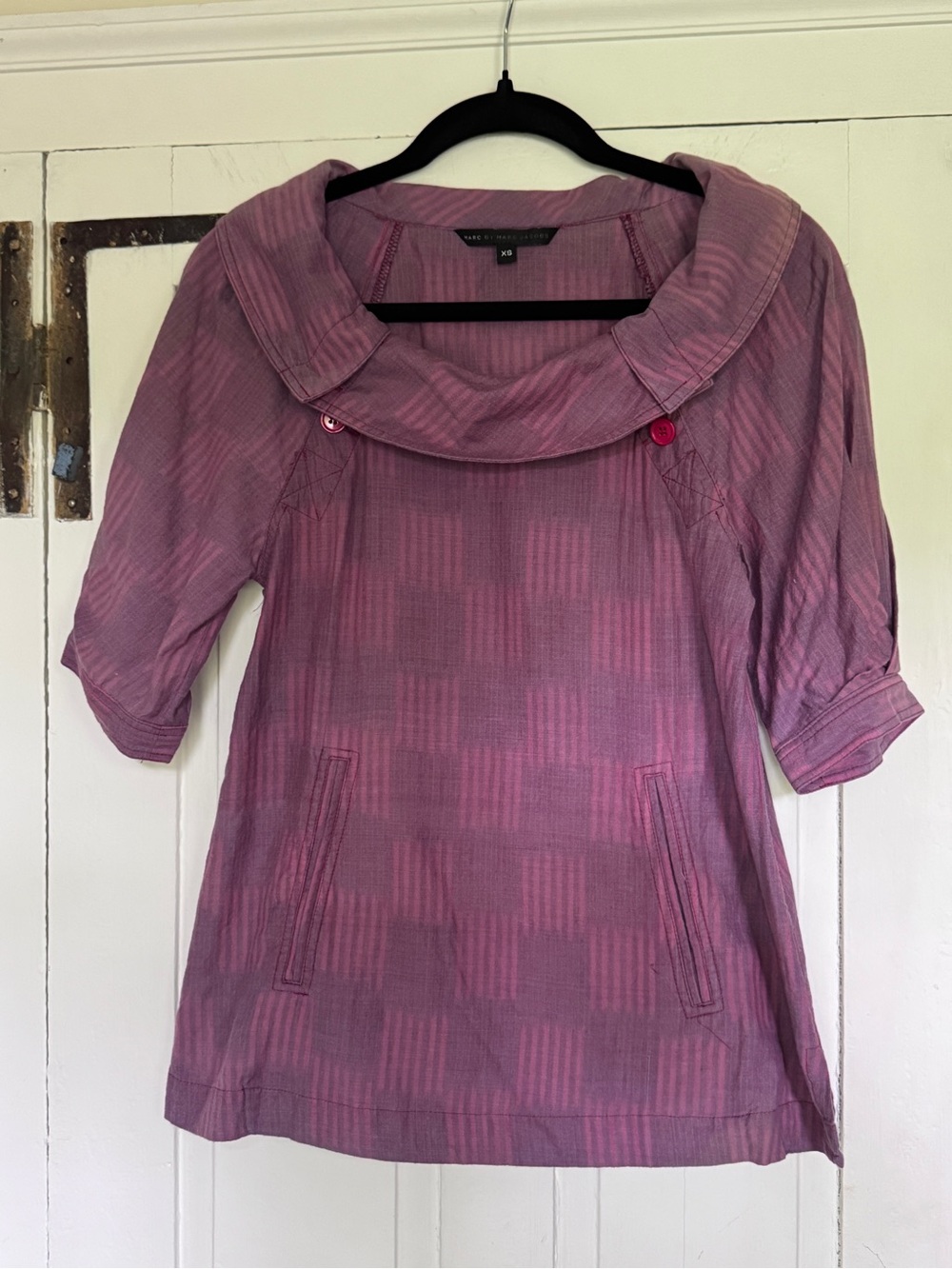 Y2K Marc by Marc Jacobs Striped Tunic Top Oversized Collar 3/4 Sleeve XS